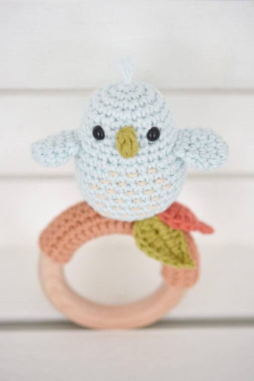 Crochet bird rattle blue