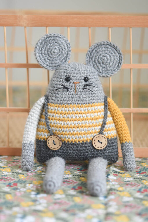 woolen mouse in overalls